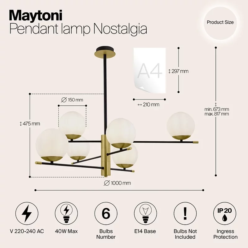 Candelabru auriu/ alb din metal cu 6 becuri Nostalgia Maytoni